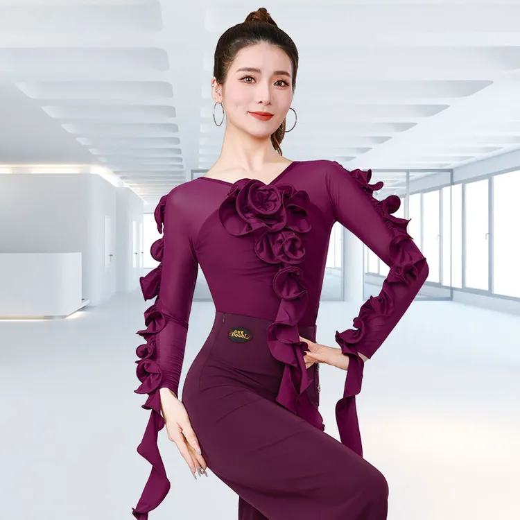 丹宝罗摩登舞上装舞蹈服中老年练功上衣2025新款成人品牌国标舞服