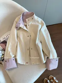 设计感撞色立领夹克外套女2025秋季新款韩系简约气质休闲工装上衣