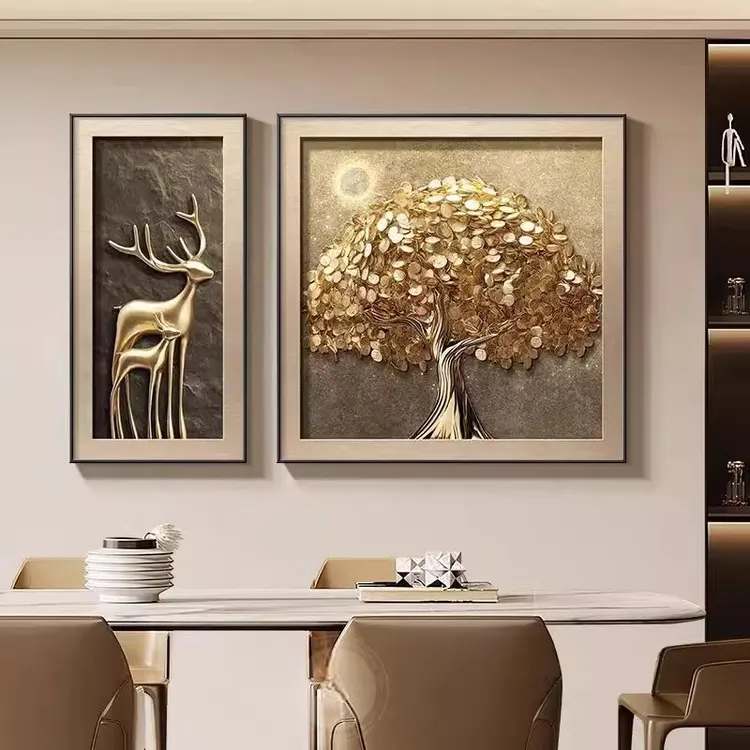 发财树餐厅装饰画现代轻奢饭厅餐桌背景墙挂画高级感大气客厅壁画