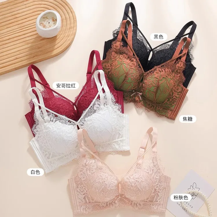 9903小胸聚拢显大内衣女无钢圈加厚调整型上托收副乳性感蕾丝文胸