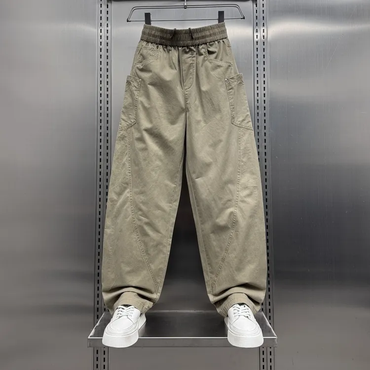 潮牌高街大口袋弯刀工装裤男士2025春秋款宽松时尚百搭直筒休闲裤