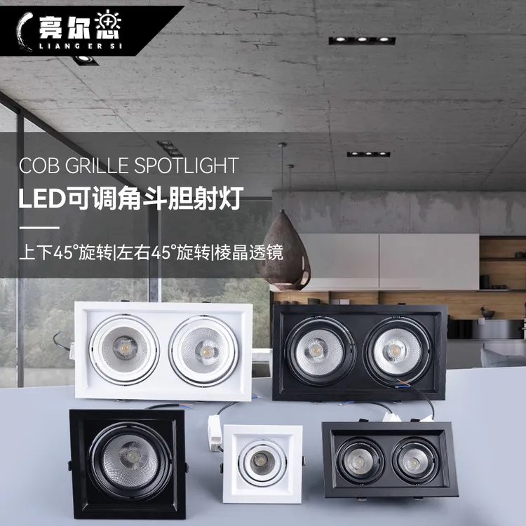 双头方斗胆灯店铺办公室展厅led单头方形嵌入式天花吊顶网格射灯