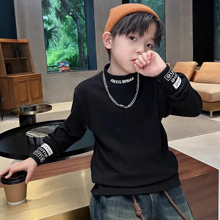 男童半高领洋气打底衫秋冬新款中大童套头圆领德绒长袖儿童打底衫