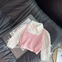【针织衫两件套】纯色千金风女童秋冬季套装法式真两件设计风韩版