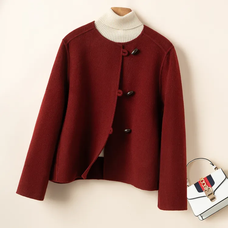 双面呢大衣女短款圆领小个子宽松显瘦2025新款秋冬高端毛呢外套