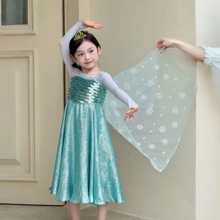 经典钜献艾莎公主女童连衣裙网纱雪花冰雪奇缘生日礼服超仙蓬蓬裙