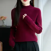 秋冬新款高领毛时尚加厚法式红色半高领上衣毛针织衫针织长袖