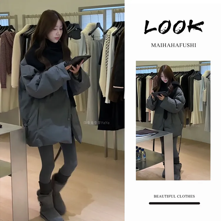 冬季一整套女装2025新款韩版宽松棉服外套搭配披肩高腰短裤三件套