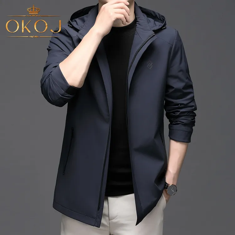 OKOJ冲锋衣外套男士轻奢时尚防风可脱卸帽秋季新款休闲夹克上衣
