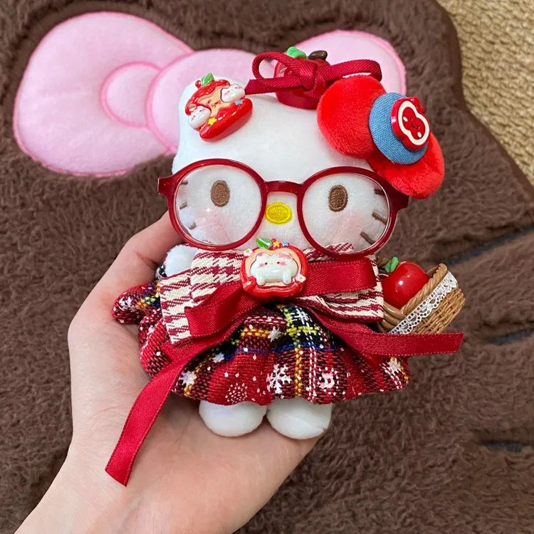 可爱苹果kt猫咪挂件玩偶公仔包包挂饰毛绒公仔钥匙扣送女新年礼物
