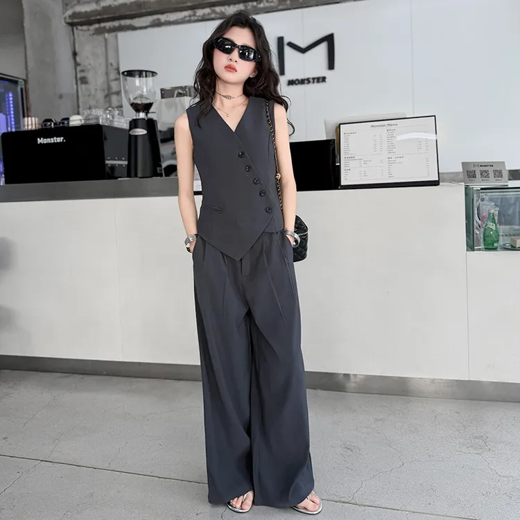 女童夏装套装6-12岁洋气中大童装西装马甲阔腿裤薄款夏装两件套潮