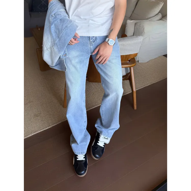 SANBAI 叁佰【86' 恒温】经典复古做旧水洗雅痞百搭直筒牛仔长裤