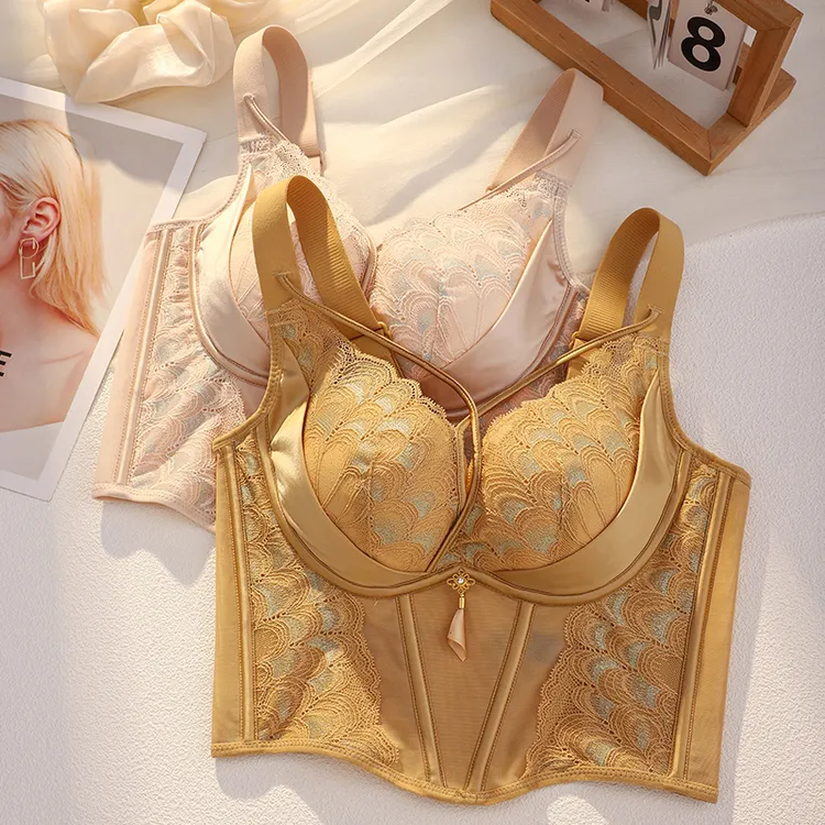 鱼骨内衣女蕾丝秋冬内搭调整型大胸显小薄款防下垂上托塑型文胸罩