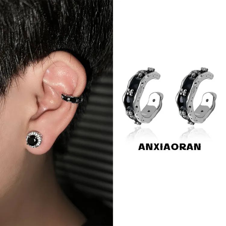 合金耳饰 黑色熔岩满天星耳夹高级感轻奢暗黑风时尚朋克耳骨夹潮