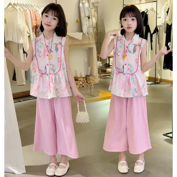 【现货】女童夏装2025新款设计师款新中式国风套装儿童汉服女孩衣服