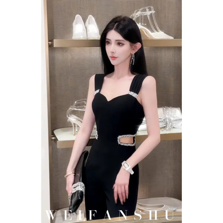 WEIFANSHU/魏凡舒【米兰达】春夏新款设计感显瘦高级时尚露腰连体裤