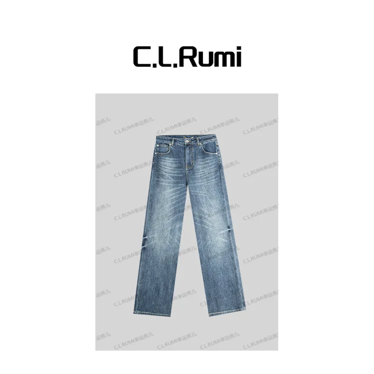 【Rumi时装】“布鲁克”25秋水洗四面弹复古显瘦宽松直筒牛仔裤7096kz