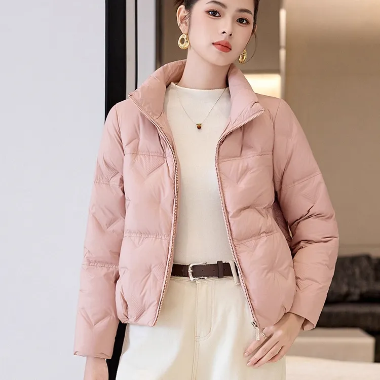 羽绒服女冬小个子短款2025新款高级感气质立领宽松加厚白鸭绒外套