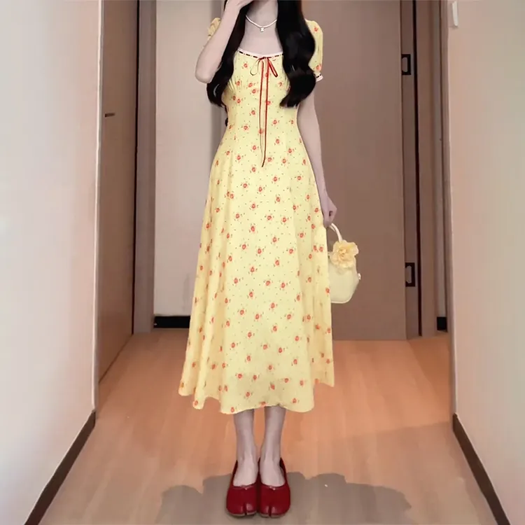 【清仓】碎花连衣裙子女夏季2025新款夏日绝美小个子收腰长裙1298