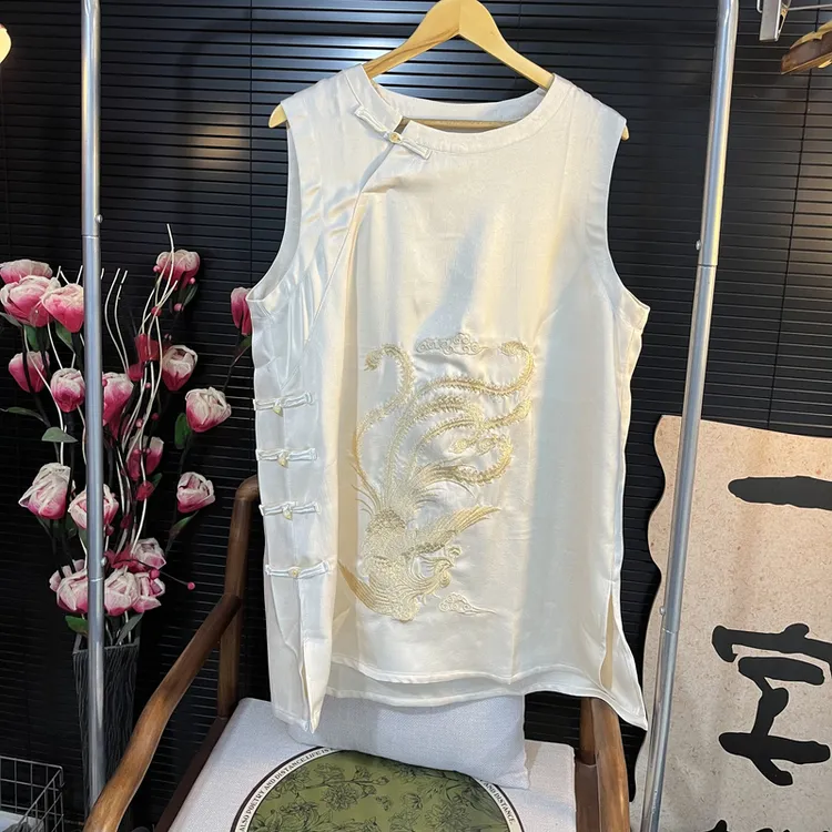 猫家YZM新中式国风夏季中长款重工设计提花打底上衣