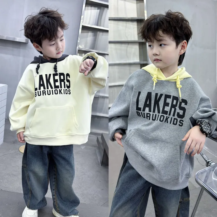 【130-180】青少年宽松大码秋季新款潮酷潮搭字母撞色连帽宽松卫衣