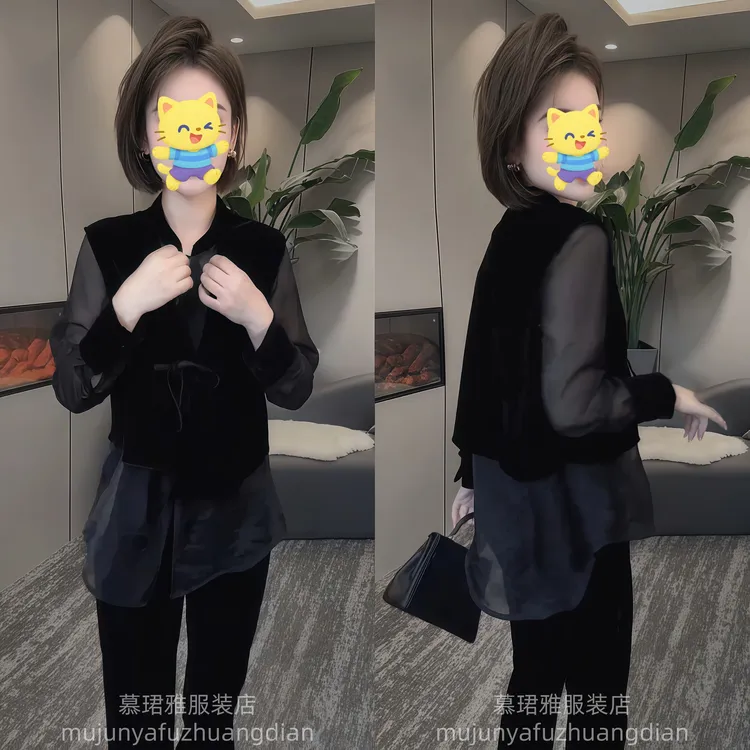 新中式国风丝绒时尚套装女2025秋气质女神范假两件衬衫裤子两件套