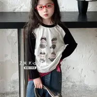 【哇塞大明星】25秋女童圆领打底衫撞色T恤儿童辣妹上衣N-657308