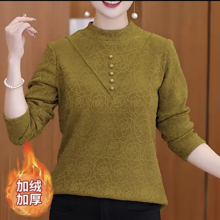 【加绒加厚】冬季新年打底衫女士百搭一体绒保暖上衣洋气小衫