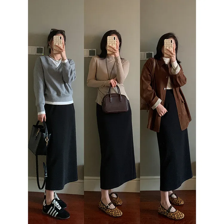 花总吖【欧尼半裙弹力版】秋冬新款弹力加绒加厚半身裙R425G14519