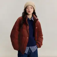 【茵曼】25冬季复古咖红色鸭绒羽绒服立领保暖面包服18548365