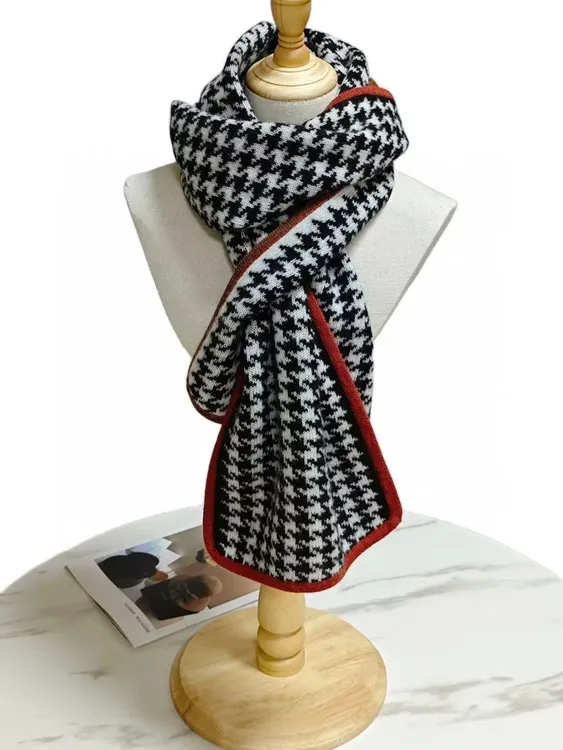秋冬山羊绒针织千鸟格小围巾