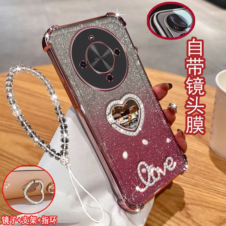 Hi畅享70plus手机壳镶钻指环支架四角气囊防摔套镜头全包女款软胶