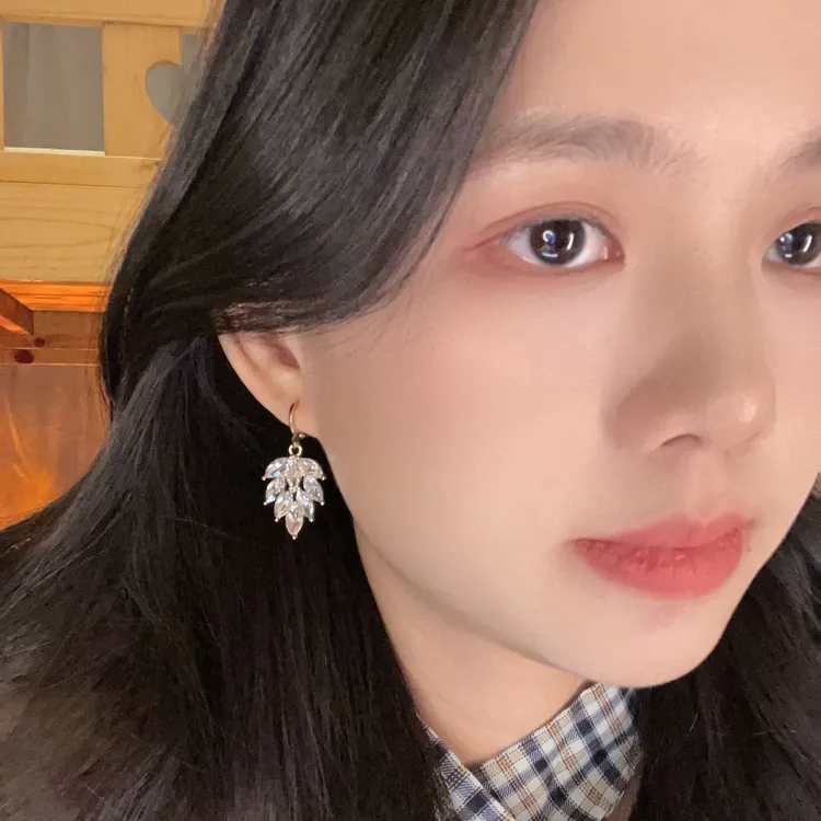 合金锆石耳饰 超闪耳饰叶子耳扣重工精致优雅气质轻奢时尚耳环