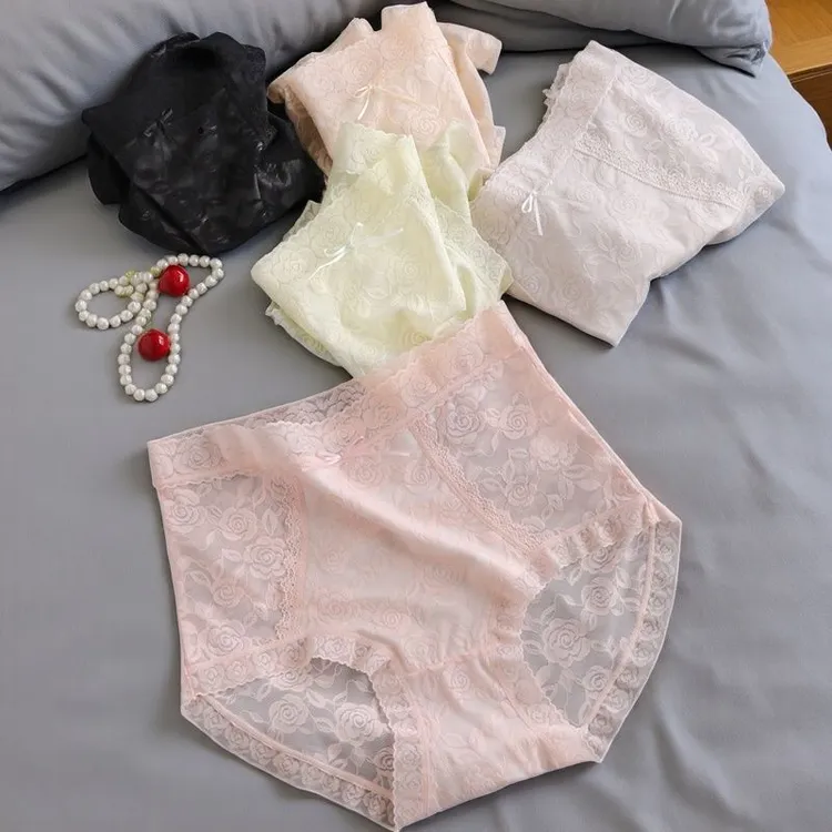 内裤女性感蕾丝高腰提花7A抗菌纯棉裆亲肤大码包臀舒适三角裤253