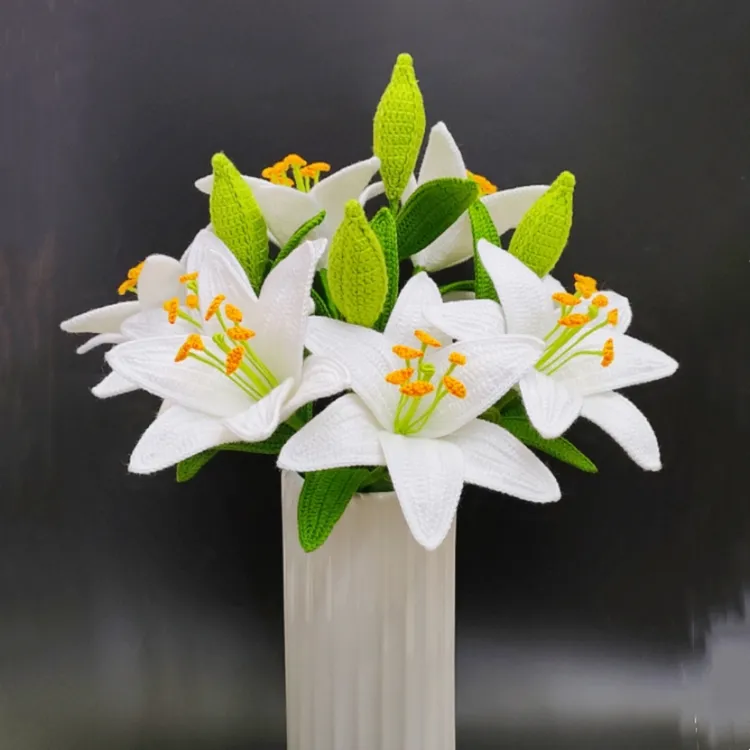 手工钩针毛线花百合花束DIY编织材料包自己制作创意仿真花