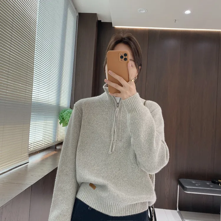 IMFLY金小金自制女装 针织衫DYW10050秋冬半拉链纯色长袖针织上衣