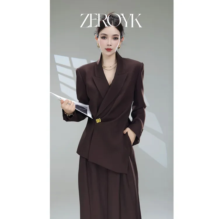 【翎蔻】设计师通勤职业套装高级感宽松阔版西服直筒阔腿裤两件套