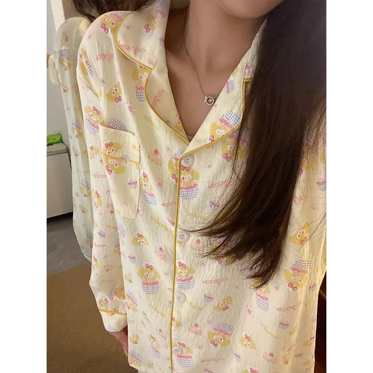 2025新款云朵棉纱长袖卡通甜美黄油饼饼两件套可外穿女宿舍家居服