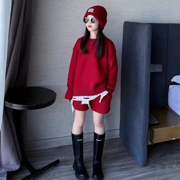 女童毛衣套装秋季2025新款初中生女孩韩系穿搭针织衫时髦两件套潮