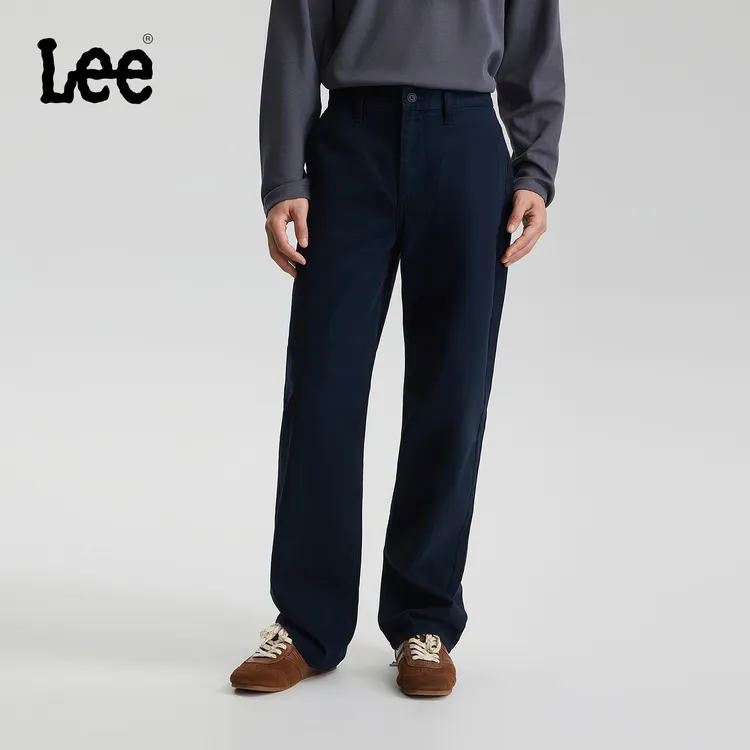 【秋冬抓绒休闲宽松直筒裤】Lee25男款经典斜纹布潮舒适保暖