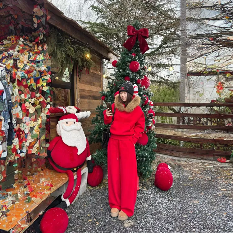 【节日限定款】冬季女士新年战袍套头毛领休闲卫衣套装39696