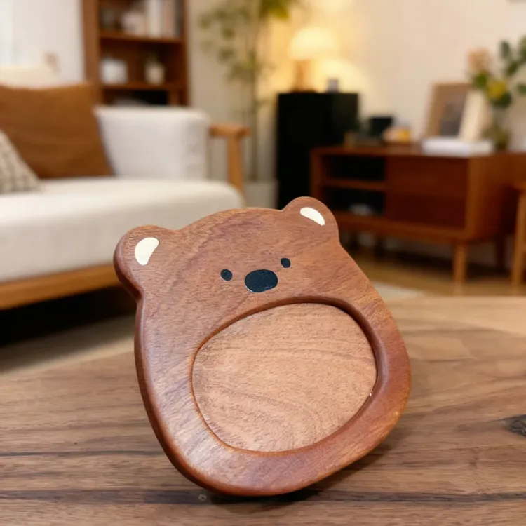 实木小熊相框可爱摆件创意家居装饰品桌面儿童照片展示框出生礼