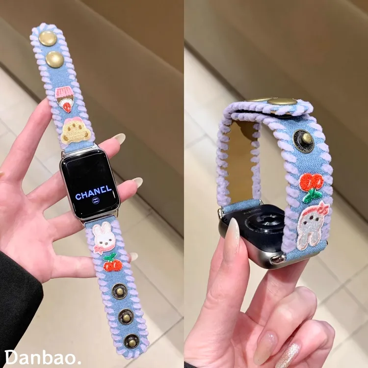 《小熊兔子》适用于小米手环9pro表带刺绣红米watch6纽扣秋冬百搭女