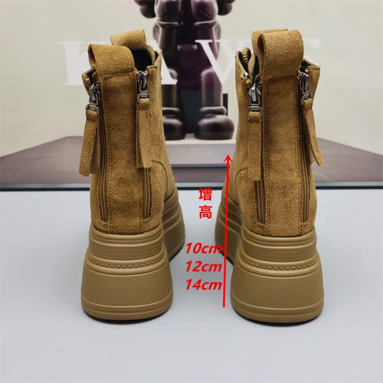 14小个子内增高12cm马丁靴女加厚绒棉鞋厚底双拉链英伦风短靴10cm
