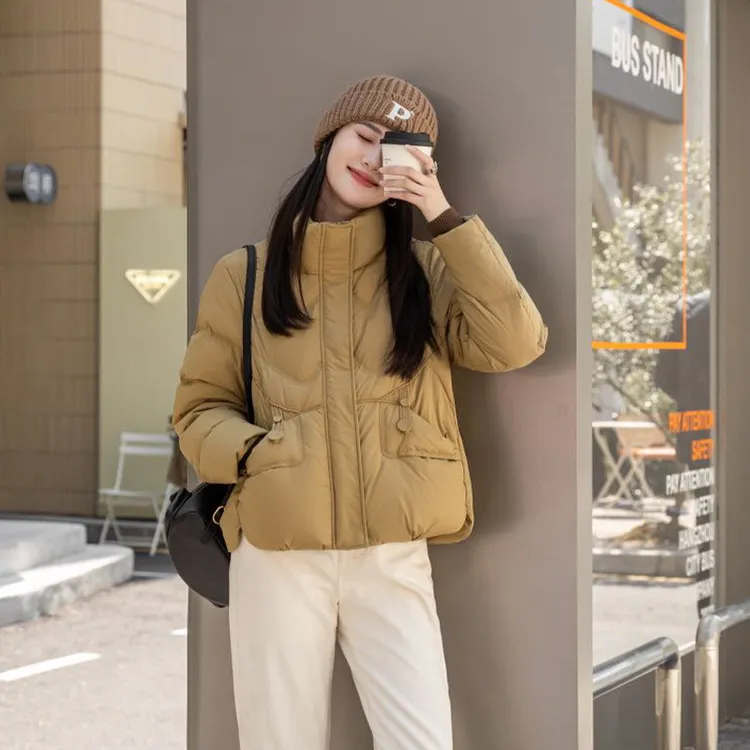 DUCURNO短款羽绒服女冬季2025年新款高级感宽松轻薄保暖立领外套