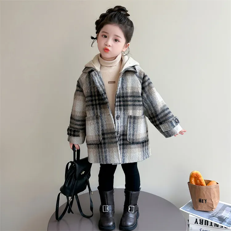 女童外套秋冬款2025新款儿童呢子夹棉加厚中长款风衣宝宝毛呢大衣