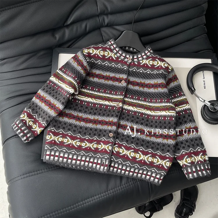 阿卷秋冬装男女童韩版森系撞色费尔岛保暖毛衣针织衫MPG7312