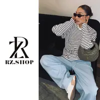 RZ定制款早秋款条纹小领口长袖T