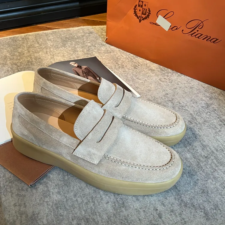 意卡伦萨 牛反绒乐福鞋男软底牛皮商务英伦一脚蹬休闲鞋XZ-ZD9971