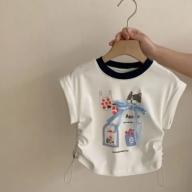 女童夏装短袖2025夏季新款洋气儿童小女孩百搭圆领夏季卡通上衣